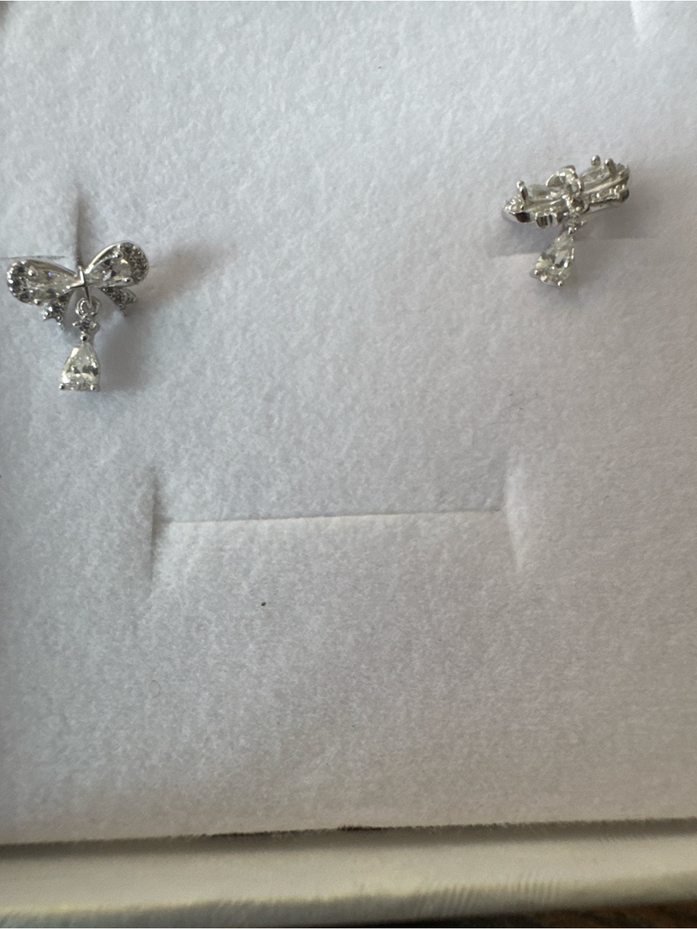 Sterling Silver Bow Drop Stud Earrings in White